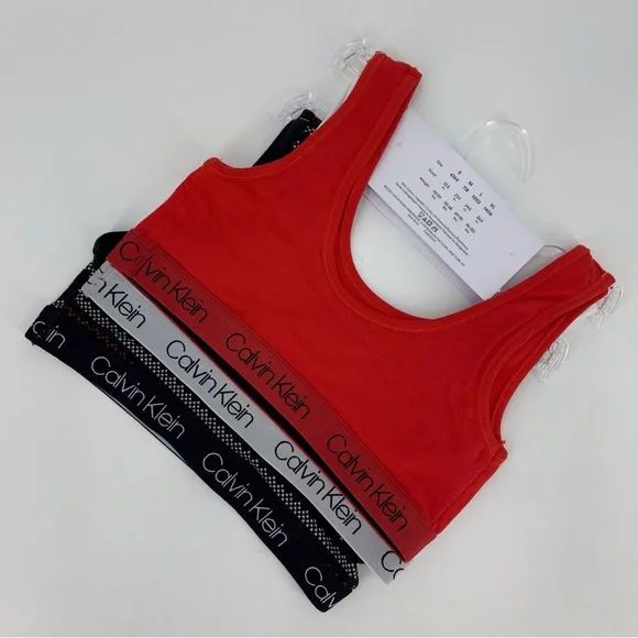Calvin Klein NWT Girls' Red, Black, and White 3-Pack Pull Over Bralette, Medium - Picture 2 of 12